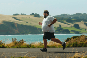 hombre con sobrepeso haciendo running
